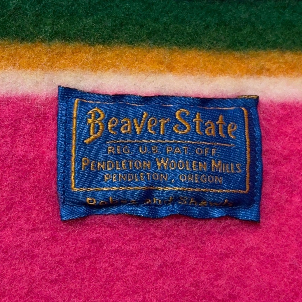 Vintage Pendleton Beaver State Striped Shawl Fringe Pink Throw USA - Picture 3 of 14